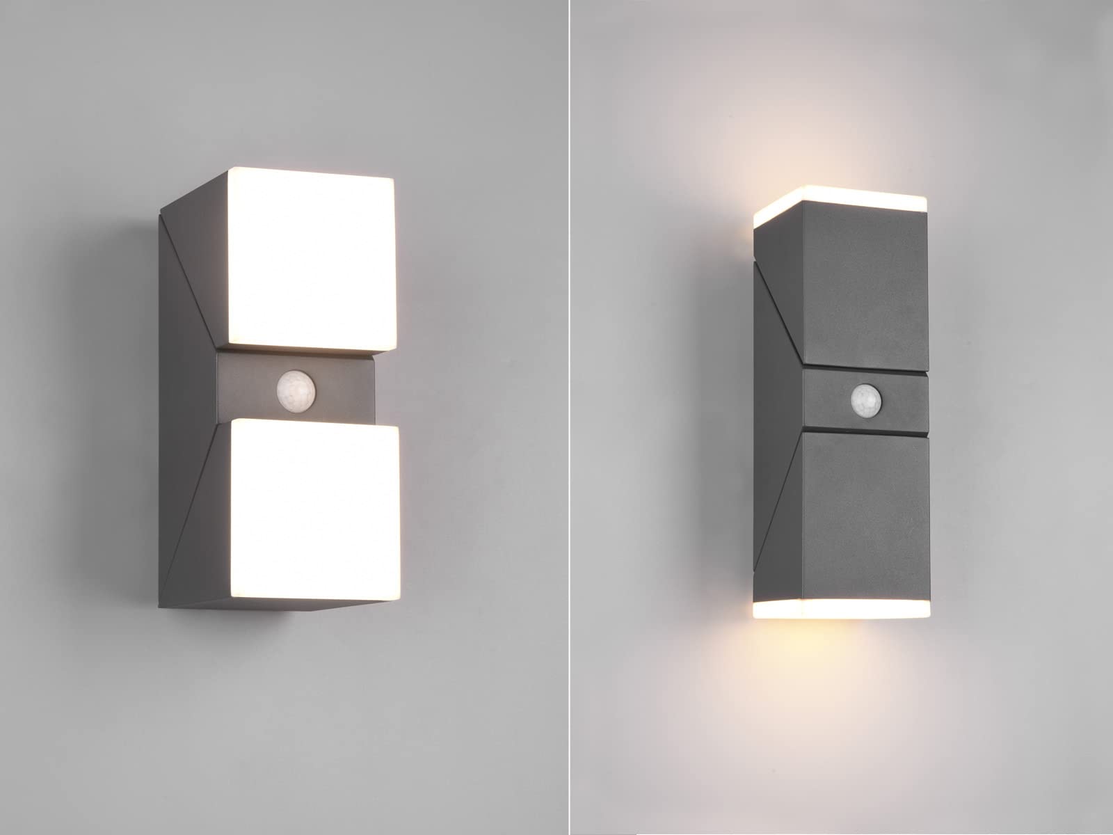 2-er Set LED Außenwandleuchten mit Bewegungsmelder, Anthrazit H: 28cm