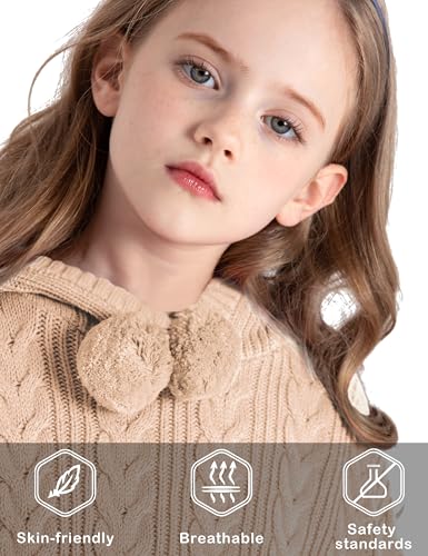 Image of BOBOYOYO Cape for Girls Hooded Cable Knit Poncho Sweaters Kids Shawl