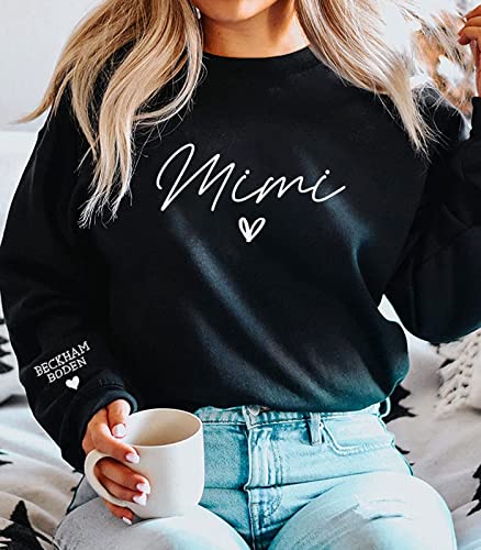 NAZENTI Personalized Embroidered Mama Sweatshirt, Mom Sweatshirt, Custom Mama with Children's Name on Sleeve, Mother's Day3