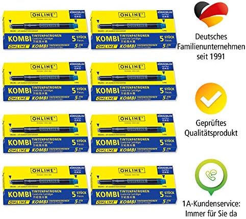 ONLINE 40 x kompatybilne wkłady LAMY niebieskie, uniwersalne, do wszystkich powszechnie stosowanych piór wiecznych, wymienne, zmywalne, również do kul atramentowych, opakowanie ekonomiczne