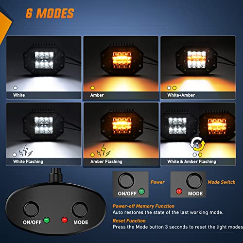 Image of Nilight 2PCS 42W Light Pods Flush Mount Spot Flood Amber White Strobe 6 Modes Memory Function for Fog&Snow Off-Road Truck Car ATV JEEP Cabin Boat with 16AWG Wiring Harness Kit-2 Leads