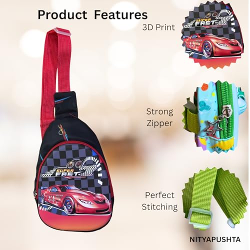 Image of Kids Small Cartoon Design Sling Crossbody Shoulder Bag for Boys & Girls, School Travel & Casual Backpack with Adjustable Strap for Children & Toddlers