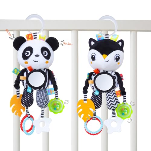 Image of MokukuToys High Contrast Baby Toys,Black and White Hanging Toys,Animal Plush Hanging Toy,Car Seat Stroller Toys Gift for Newborn Boys and Girls 0 3 6 9 12 Months