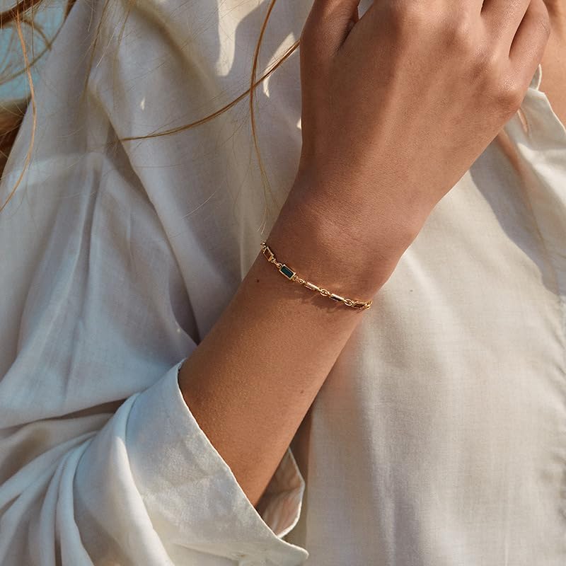 Dainty Rectangular Colorful Rhinestones Glass Chain Link Bracelet for Women Gold Minimalist Handmade Geometric Multicolor Rainbow Diamond Adjustable Bracelets Trendy Jewelry for Her - Image 6