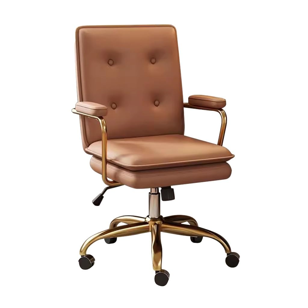 Sbcgfy Brown High Back Leather Executive Office Chair With Armrests, Adjustable Tilting Backrest, Ergonomic Computer Desk Chair For Home, Work & Gaming,-Gold Legs