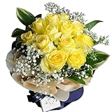 花瓶不要でそのまま飾れる 黄色いバラ12本のブーケ 花工房フラワーギフト