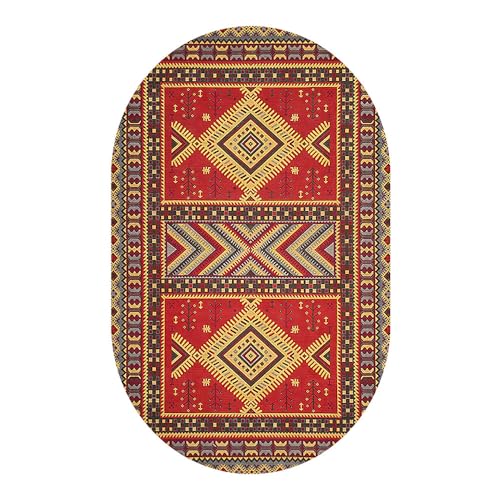 Tapis ovale lavable et antidérapant rouge 110 x 190 cm - 2