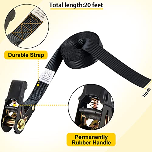 Endless Ratchet Tie Down Straps,Durable Nylon Black Strap Down Ratcheting Securing Straps And Lashing Straps For Trailer Loads,Motorcycle,Kayak (2Pcs Endless Straps With 2Pcs Lashing Straps) #TOP1