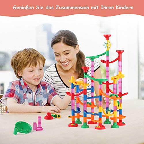 Yissvic Kugelbahn, 109pcs Mehrfarbige Murmelbahn mit Bahnelementen und Glasmurmeln pädagogisch wertvoller Spaß für Kinder ab 3 Jahre (Verpackung MEHRWEG) - 2