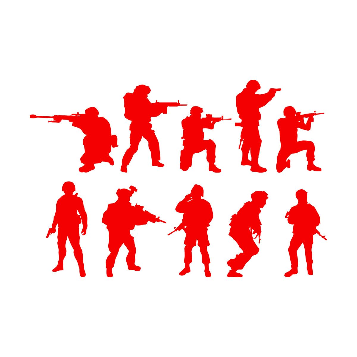 Vinyl Wall Decals Soldiers Silhouettes Military Arm Warriors Weapon 72x108.9cm Equipped with Transfer Film kit Extra Large red