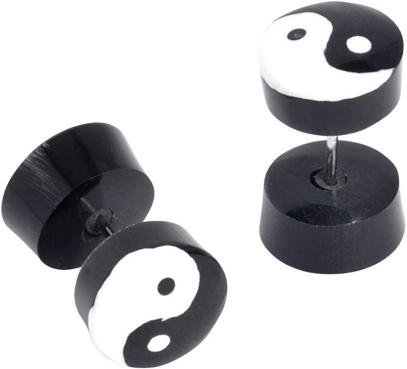 81stgeneration Women's Men's Black Horn 10mm 00 Gauge Ying Yang Fake Plug Stretcher Tribal Earrings
