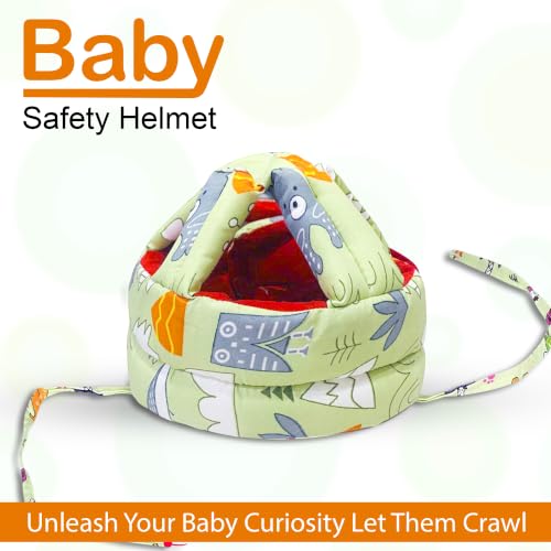Image of GLUN Baby Head Safety Helmet, Pack of 1 Green Printed Colour, Lightweight & Breathable Safety Head Protector Helmet, Crawling, Soft Cushion Safety Headguard, 6-12 Months Cushion Bumper
