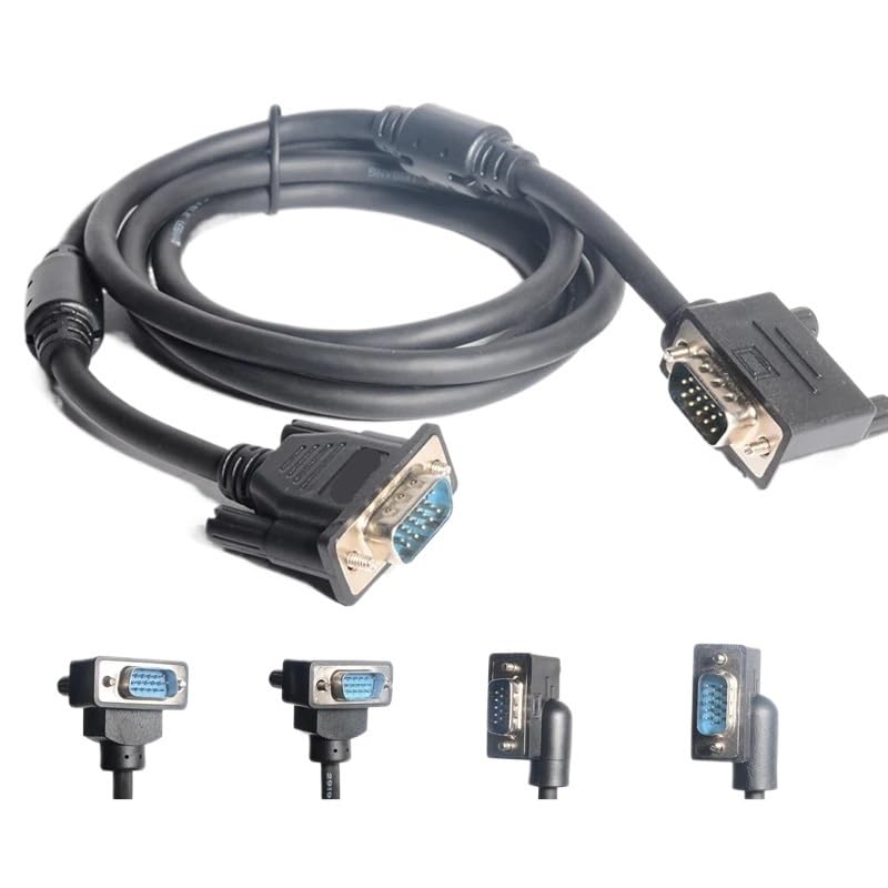 Monitor VGA 90° prawy lewy w górę w dół kąt męski na prosty męski kabel adaptera, typ gęsia szyja, kątowy kabel monitora VGA (góra, 1,5 m)