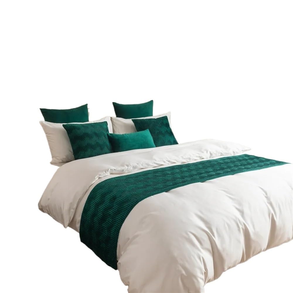 GBMITING Bed Runner, Bed Scarf Velvet Wavy Pattern Bed Runner Throw Home Hotel Decoration Flag Wedding Bedroom Tail Towel(Green,45X210cm runner 1pc)
