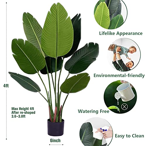 Artificial Bird Of Paradise Plant-Faux Silk Tree - Tall Fake Tree For Indoor Outdoor - 4 Ft Banana Leaf Floor Plant In Pot - Decorative Artificial Trees For Home Garden Office Mall, L120 #TOP2