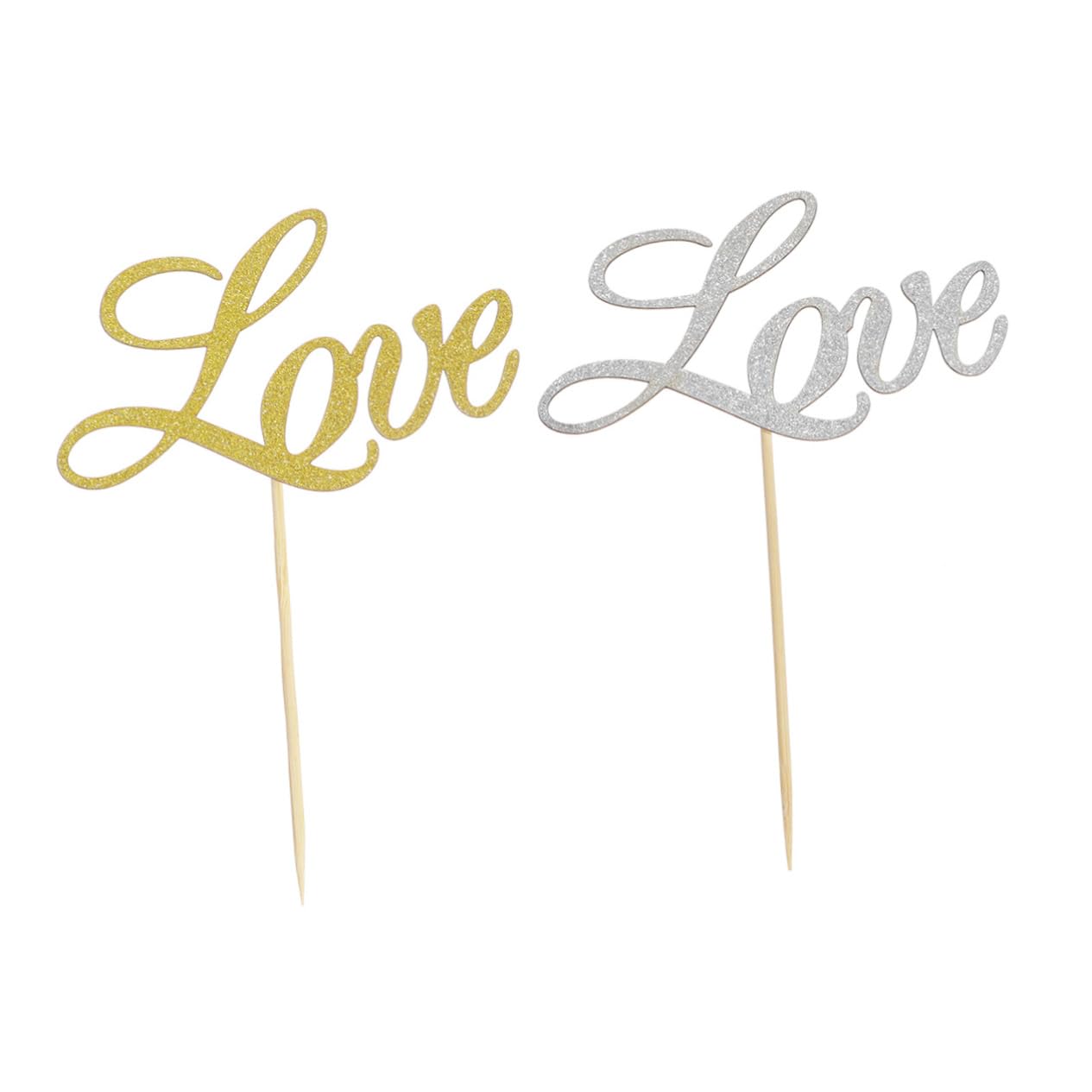 VILLFUL 40pcs Wedding Cupcake Decor Wedding Decorations Wedding Ornament Love Cake Toppers Glitter Cake Picks Cupcakes Love Cake Pick Wedding Cupcake Toppers Dessert Decorate Paper Cup