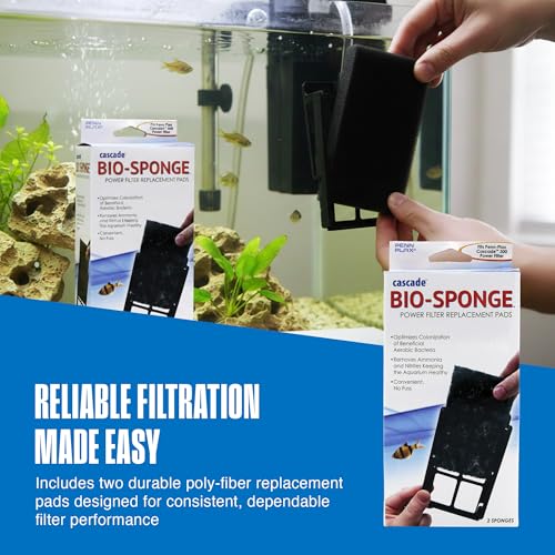 Image of Penn-Plax Cascade 300 Power Filter Replacement Bio Sponge, 2 Pack -Durable Aquarium Filter Media Compatible with Cascade Power Filters -Improves Water Flow & Filtration Efficiency -Black, 7 x 1 x 5 In