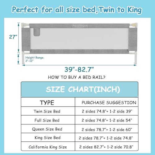 3-Pack Bed Rails for Toddlers with Headboard Rod - Height Adjustable Baby Bed Rail Guard Specially Designed for Full Size (74.8 x 74.8 x 54 Inch)