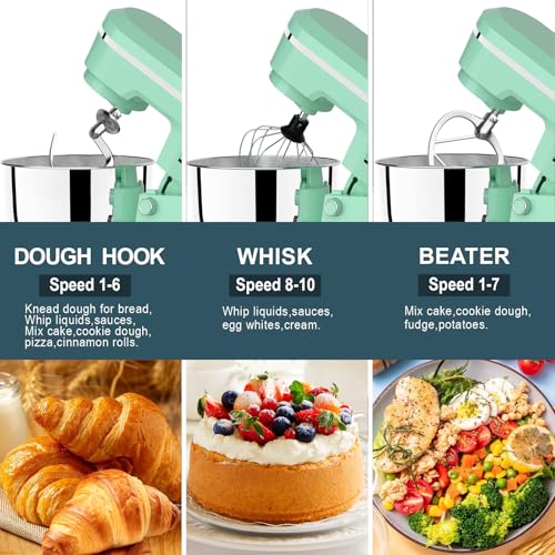 Image of Electric Stand Mixer with 6.5 Quart Bowl, Household Food Mixer 10+p Speeds 660W, Tilt-Head Bread Dough and Cake Mixers with Dough Hook, Whisk, Beater, Splash Guard and Egg Separator (Blue)
