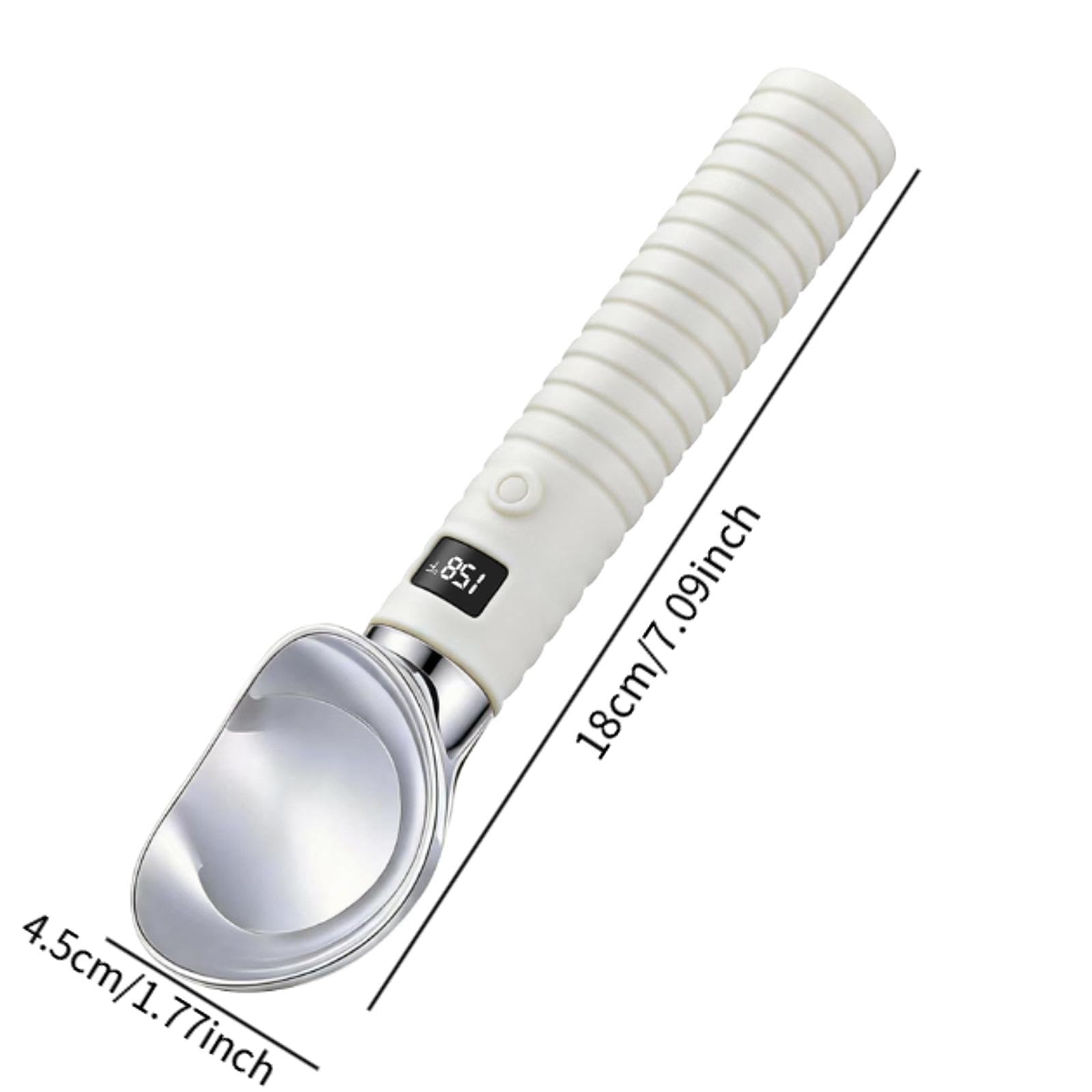 MagiDeal Cuillère à Glace chauffante, cuillère à Glace sphérique, Unique, Portable et Polyvalente, avec Affichage numérique, idéale pour Les Restaurants, Les, Blanc