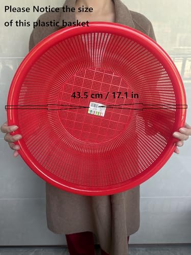 Image of 4 Pcs Large Plastic Wash Basket Round Perforated Colander Wash Vegetables and Fruits Drain Cooked Pasta Kitchen Essentials Food Strainer Basket Strainer Kitchen Red Orange color