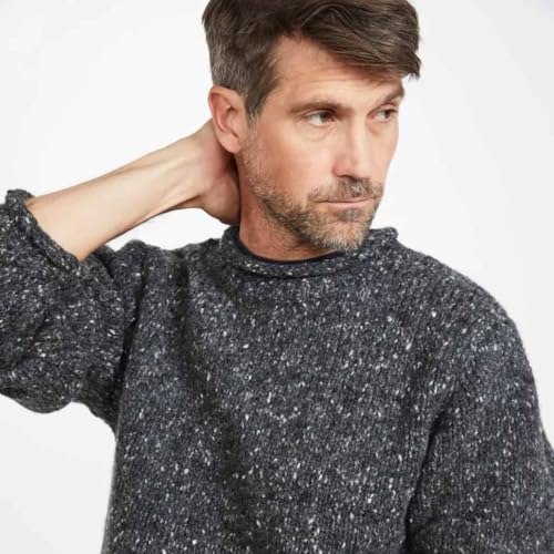 Men's Roll-Neck Irish Fisherman Sweater, Pure Wool, Gray2