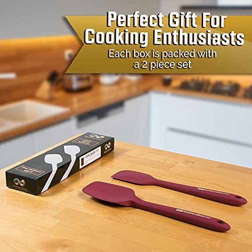Redwoodbest Premium 600F Heat Resistant Silicone Spatula 2 Set Sturdy Handle Created For Cooking, Baking And Mixing, One Piece Design, Non-Stick, Strong Stainless Steel Core (Red Dahlia) #TOP6
