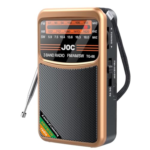 Portable Radio FM AM SW Battery Operated Best Reception Speaker Radios Rechargeable With HD Display Screen 3.5 MM Earphone Jack Suitable For Indoor Outdoor And Emergency Use (Gold)