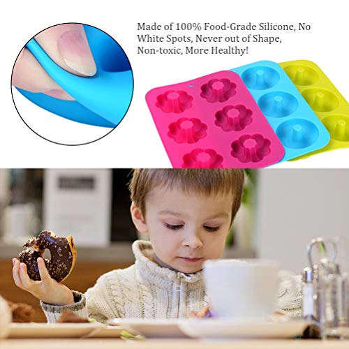 Silicone Donuts Baking Pan Set of 3, Non-stick Round and Flower Donut Molds, Durable Kitchen Accessories for Cake Biscuit Bagels Muffins (6 Cavity) - Thumbnail 4