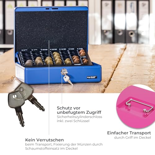 HMF 10015-15 Geldkassette abschließbar mit Münzzählbrett | 30 x 24 x 9 cm | Pink