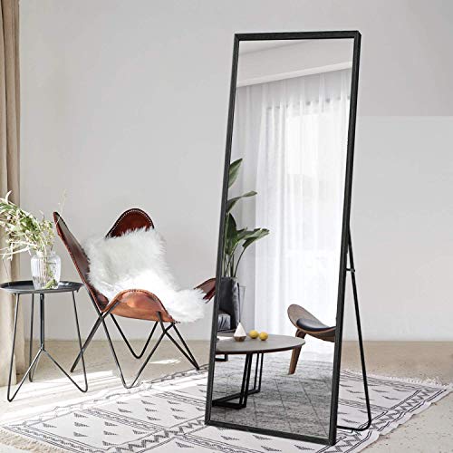 Image of NeuType 65 inchx22 inch Full Length Mirror Floor Mirror with Standing Holder Bedroom /Locker Room Standing /Hanging Mirror Dressing Mirror (Carbon Black Solid Wood)
