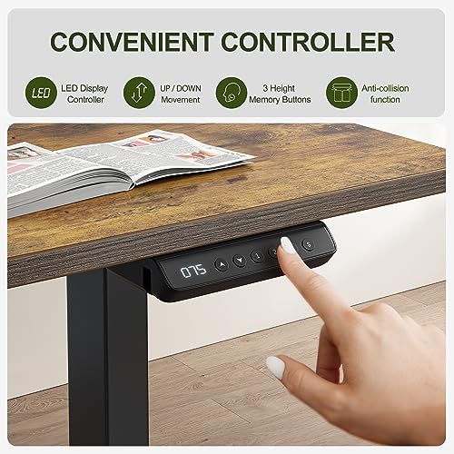 Image of BANTI L-Shaped Standing Desk - 63 x 55 Inch Adjustable Corner Standing Desk with Charging Station - L Shape Sit Stand Table with Memory Controller, Splice Board for Home Office, Rustic Brown