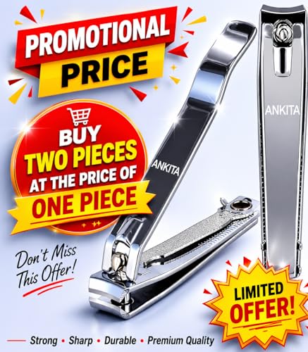 Image of ANKITA Large Nail Clipper for Men & Women | Stainless Steel Nail Trimmer for Fingernails & Toenails | Durable Nail Cutter with Anti-Slip Grip Nail Clipper with Curved Sharp Blades, Built-in Nail File, strong and sturdy. (NC1) THICKNESS 1.8 MM.