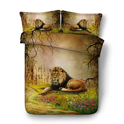 Ensemble de literie 3D lion château housse de couette microfibre