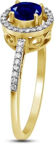 Miniatura 3 de Jewelili Anillo de oro amarillo de 10 quilates con forma redonda de 0.197 in con zafiro azul y diamante redondo blanco natural de 16 qttw, talla 7,