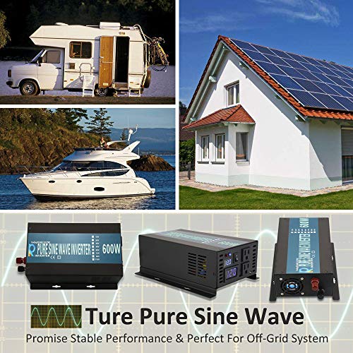 Pure Sine Wave Inverter 600Watt 12V DC to 120V AC Power Converter 1200W Surge - Thumbnail 3