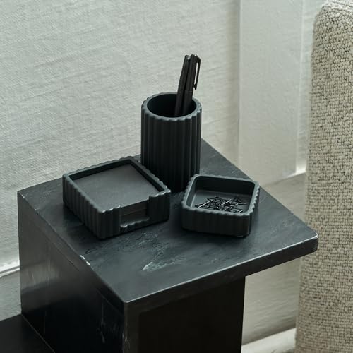 KIBAGA Modern Aesthetic Desk Accessories Set of 3 - Stylish Concrete Organizers for Pens & Office Supplies - A Cute and Functional Addition to Your Workspace Decor - Thumbnail 7