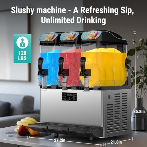 Image of 45L Commercial Slushy Machine with LED Light, 15Lx3 Tanks Commercial Frozen Drink Machine, Stainless Steel Margarita Slushie Maker, Quick Making, for Wine Cocktails, Daiquiri Juice, Coffee