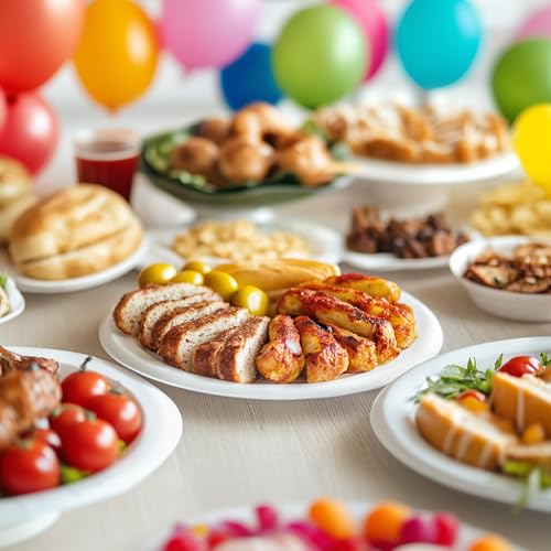 Image of Freshware Paper Plates - Disposable 9 inch Plate, 125-Pack Biodegradable Sugarcane Fiber Dinner Plates - Heavy Duty Dinnerware for Hot Food - Microwave & Freezer Safe, Stackable Dinnerware
