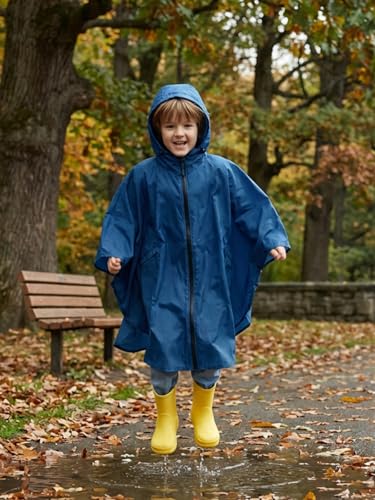 Image of SaphiRose Lightweight Kids Rain Poncho Waterproof Jacket Zipper Up Rain Coat