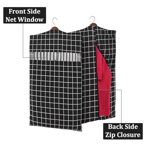 Image of Kuber Industries 2 Pcs Almirah Clothes Packing Bags | Hanging Clothes Cover for T-Shirts, Pants, Shirts, Salwar Suit | Dress Organizer for WardrobeTravel with Zip | Printed - Black & Grey