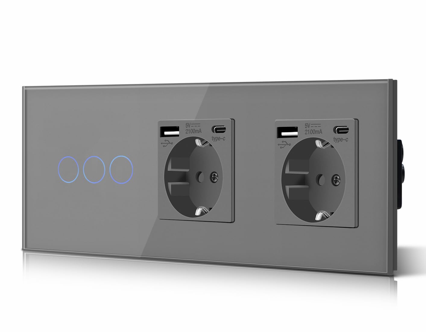 BSEED Interruptor táctil y enchufe pared,Toma de corriente con USB C,Panel de Vidrio con pulsador LED,Sin Función Wifi,1 Gang 1 Vía+1 Enchufe USB/Tipo C,157mm Negro — view 96