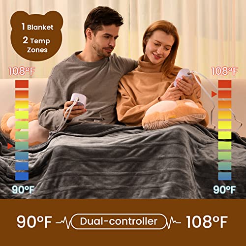 [New Launch] Bearhug Electric Blanket King Size 100" X 90", Dual Controllers Heated Blanket, Double Velvet, 10-Heating Level & 1-12H Auto Off, 5-Year Warranty, Over-Heat Protect, Etl, Machine Washable #TOP3