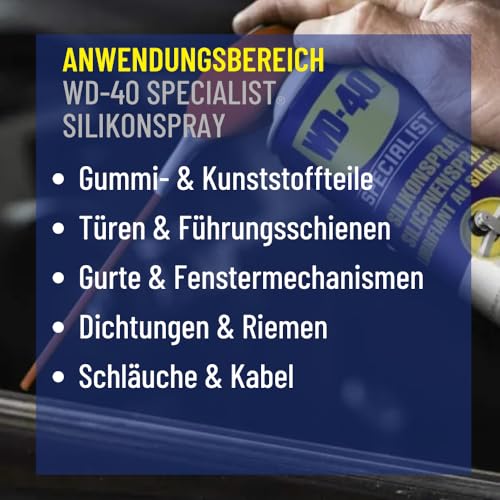 WD-40 Specialist Silikonspray Smart Straw 400 ml – Schutz & Schmierung für Gummi, Kunststoff & Metall, verhindert Austrocknung, reduziert Reibung & bildet wasserfesten, nicht fettenden Film