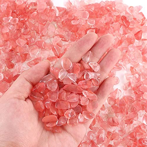 1.1 Lb (500 G) Decorative Glass Pebbles Irregular Shaped Stones Small Tumbled Chip Crystal Gravel Crushed Gemstone Pieces Pink Red Quartz Perfect For Jewelry Making/Handwork Craft/Home Decoration #TOP6