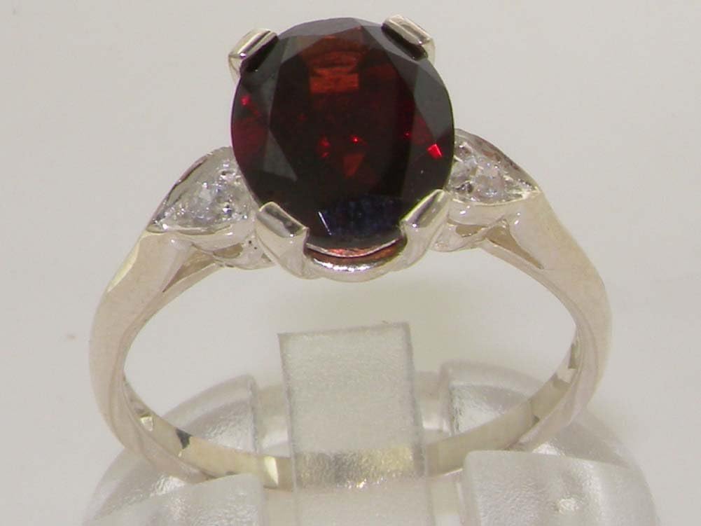 925 Sterling Silver Real Genuine Garnet and Real Diamond Accented Womens Trilogy Anniversary Ring