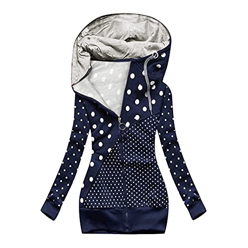 Generisch Abrigo delgado con capucha para mujer, con detalles cosidos, para el tiempo libre, marine, 5XL