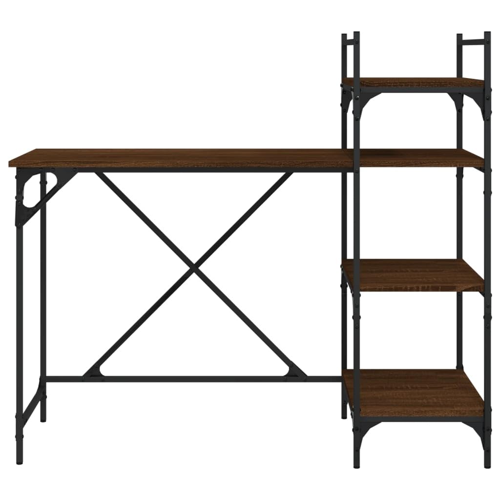 Computertisch mit Regal in Braun Eiche-Optik 120x47x109 cm, Holzwerkstoff und Metall, mit reichlich Stauraum, robustem Rahmen, ideal für Büro, Homeoffice, Gaming und Arbeitszimmer