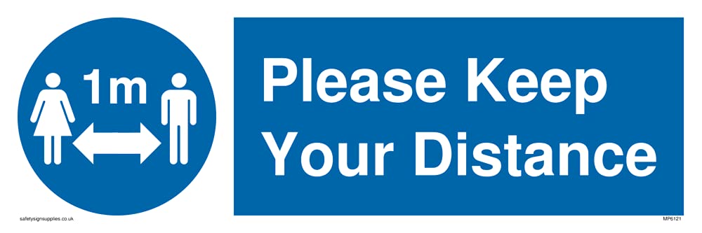 Social Distance 1m symbol with Please keep your distance Sign - 300x100mm - L31