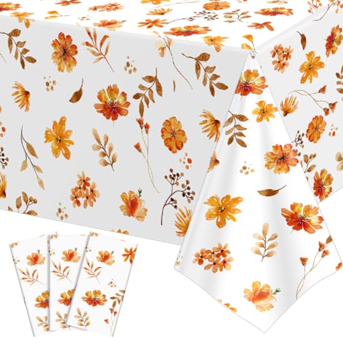 Image of 3 Pack Fall Wildflower Plastic Tablecloths, 54 X 108In Autumn Tablecloth